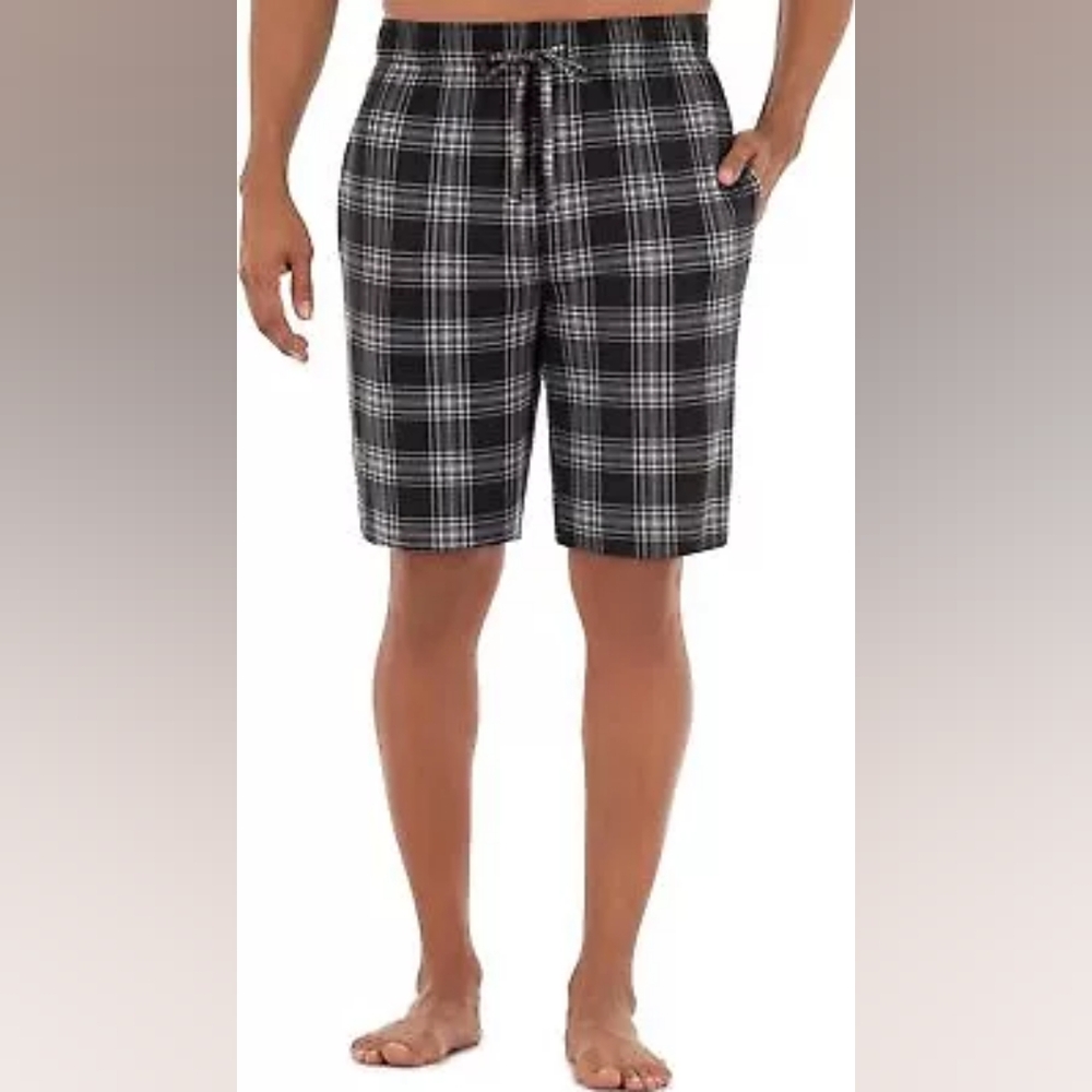 Van Heusen Sleep Lounge Casual Plaid Ebony Black White Blue Shorts Sz XL